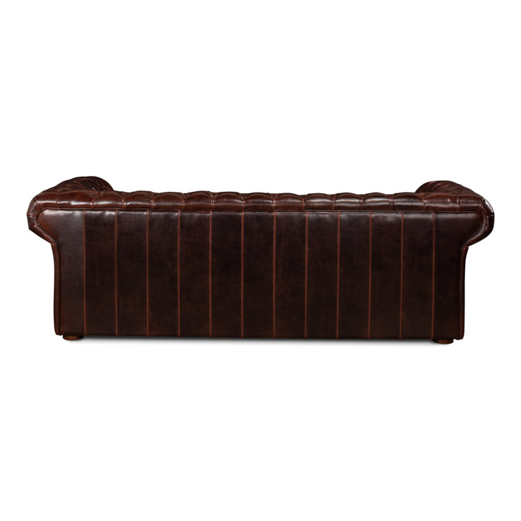 Brown Leather Tufted Chesterfield Sofa with Rolled Arms