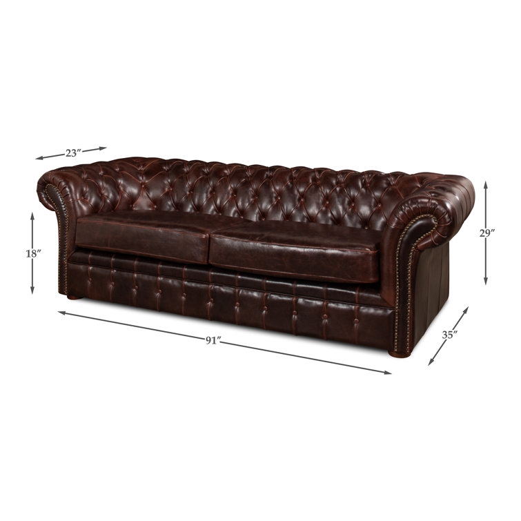 Brown Leather Tufted Chesterfield Sofa with Rolled Arms