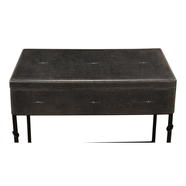 Contemporary Gray Shagreen Leather & Iron Storage End Table