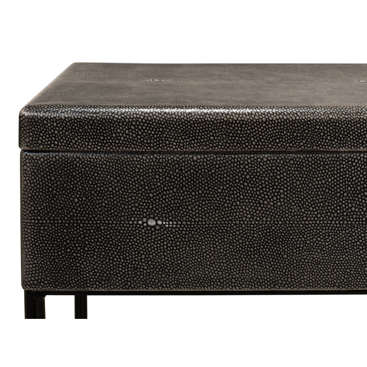Contemporary Gray Shagreen Leather & Iron Storage End Table