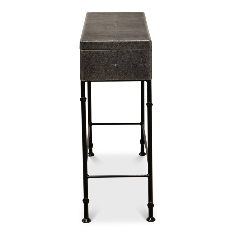 Contemporary Gray Shagreen Leather & Iron Storage End Table