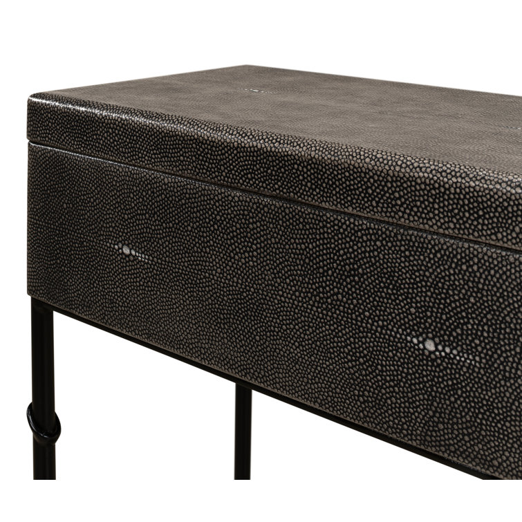 Contemporary Gray Shagreen Leather & Iron Storage End Table