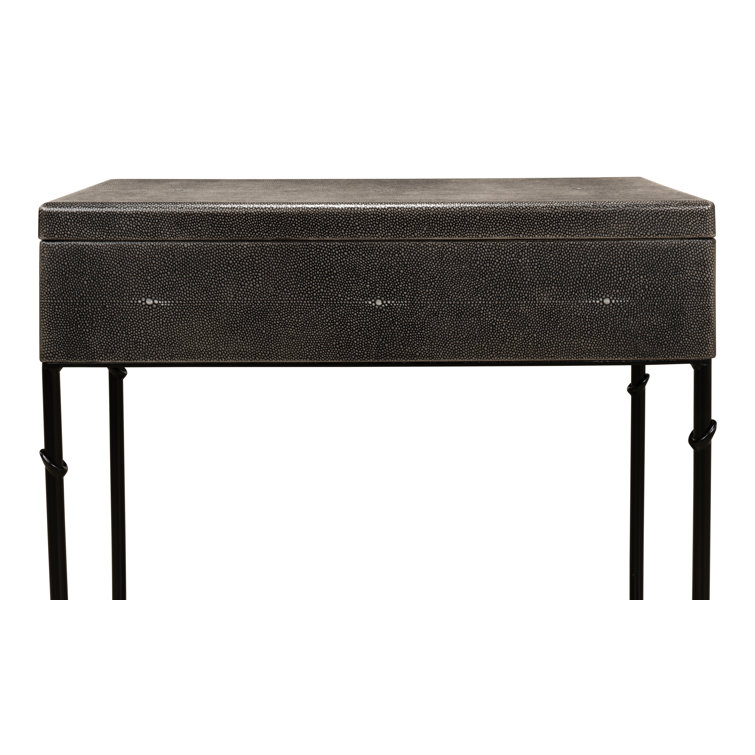 Contemporary Gray Shagreen Leather & Iron Storage End Table