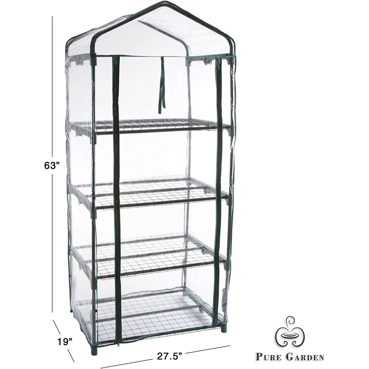 Compact 5' Green Mini Greenhouse with Roll-Up Door and Mesh Shelves