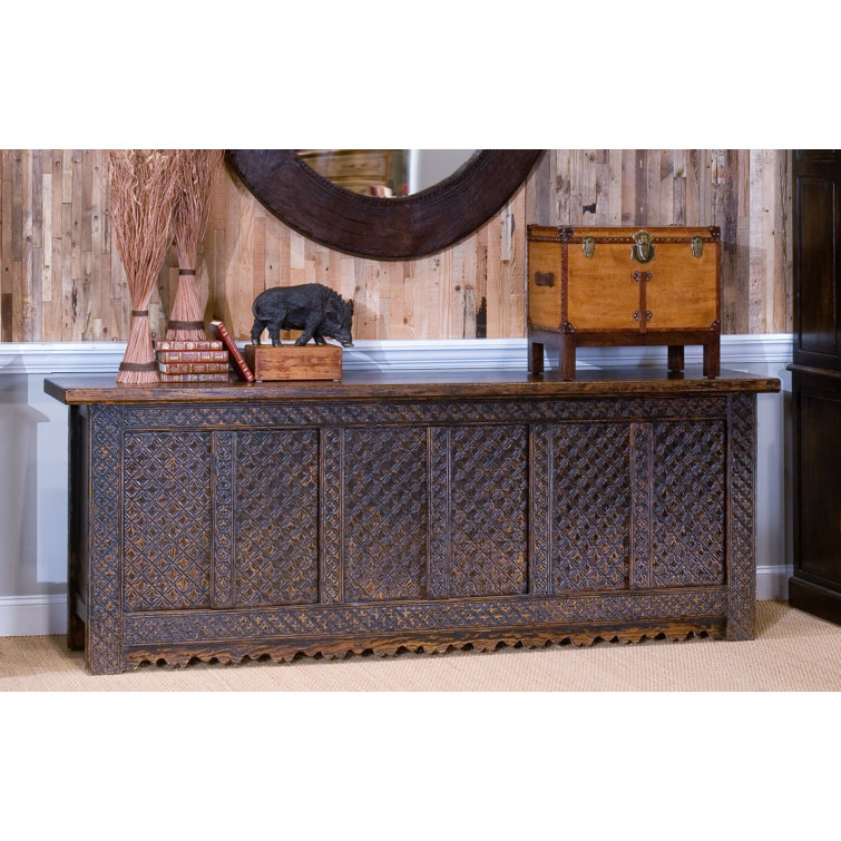 Persian 98'' Burnt Brown Carved Pine Sideboard with Silver Hardware