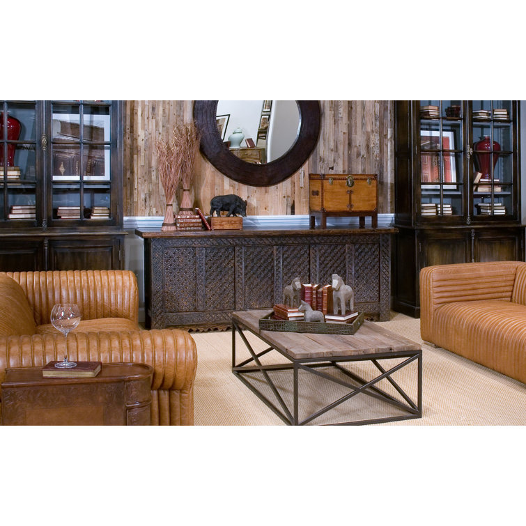 Persian 98'' Burnt Brown Carved Pine Sideboard with Silver Hardware
