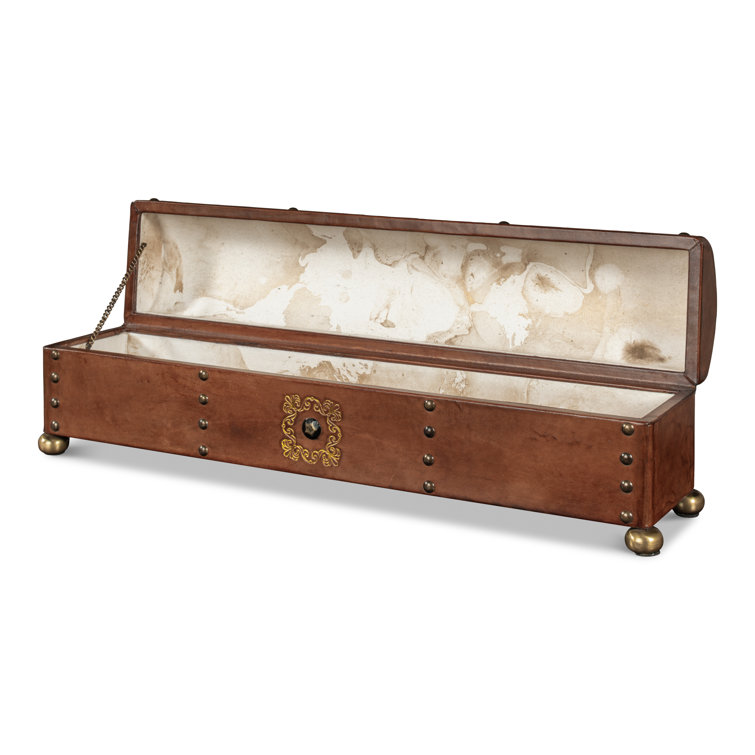 Traditional Embossed Leather-Wrapped Wooden Storage Box