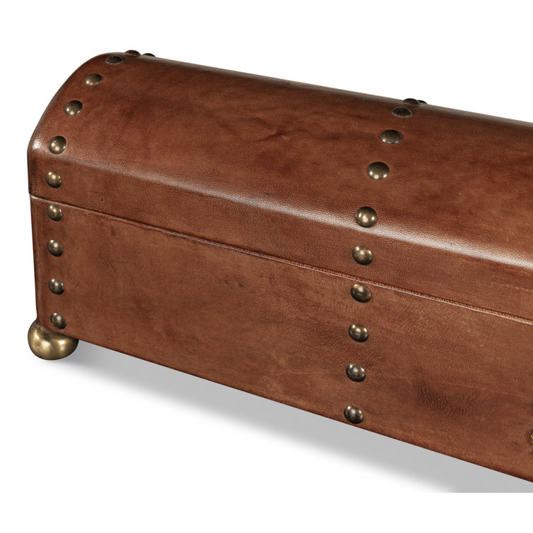Traditional Embossed Leather-Wrapped Wooden Storage Box