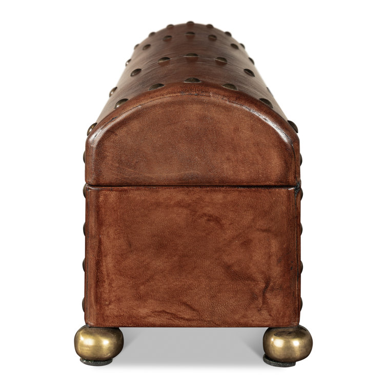 Traditional Embossed Leather-Wrapped Wooden Storage Box