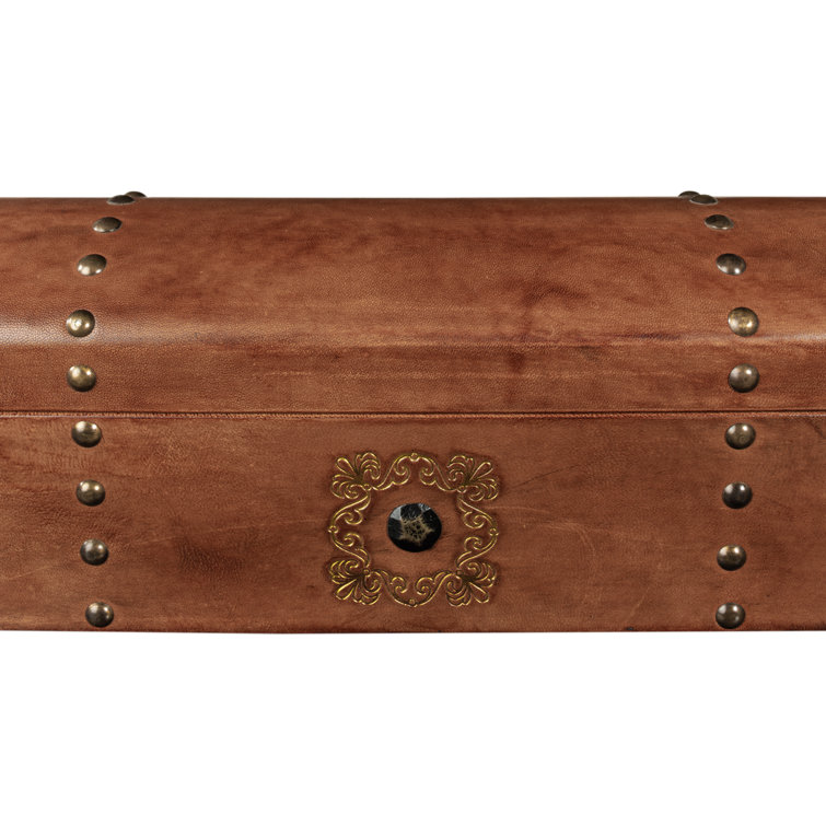 Traditional Embossed Leather-Wrapped Wooden Storage Box
