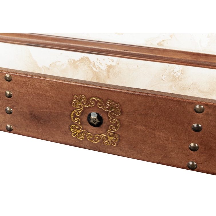 Traditional Embossed Leather-Wrapped Wooden Storage Box