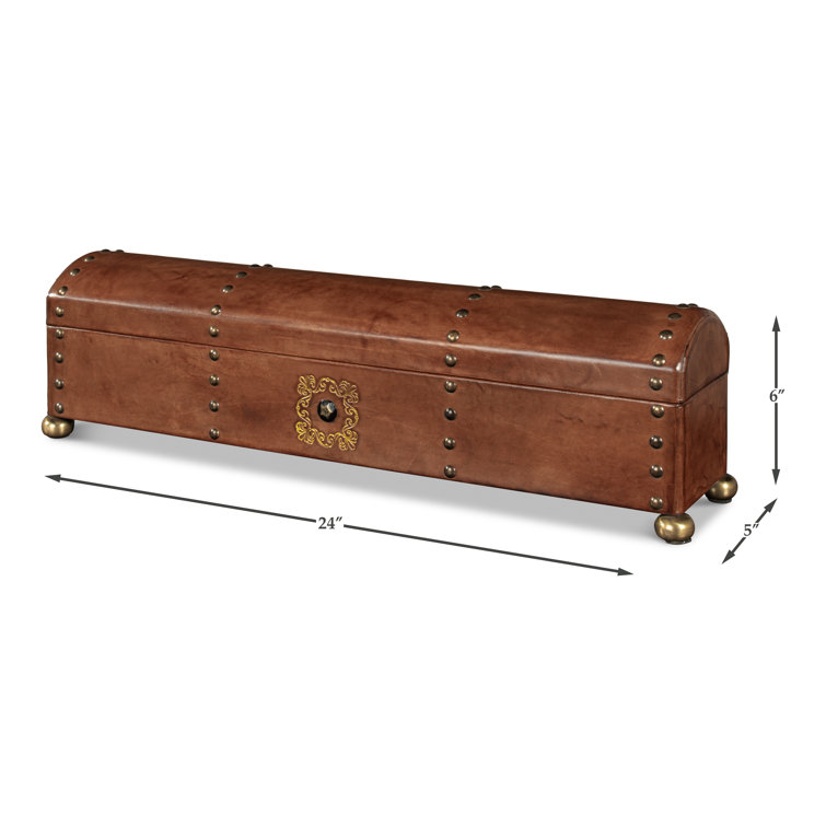 Traditional Embossed Leather-Wrapped Wooden Storage Box