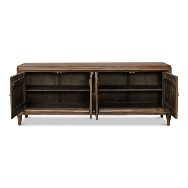 Deco 87'' Brown Solid Wood Sideboard with Mirrored Details