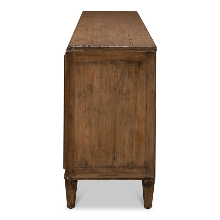 Deco 87'' Brown Solid Wood Sideboard with Mirrored Details