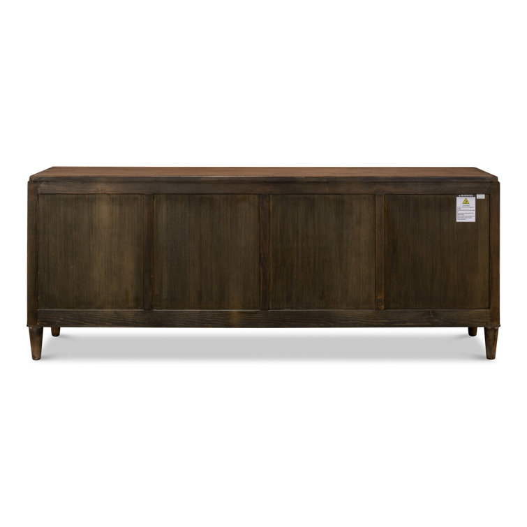 Deco 87'' Brown Solid Wood Sideboard with Mirrored Details