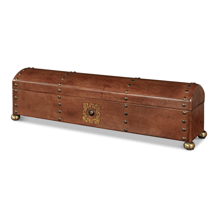 Traditional Embossed Leather-Wrapped Wooden Storage Box