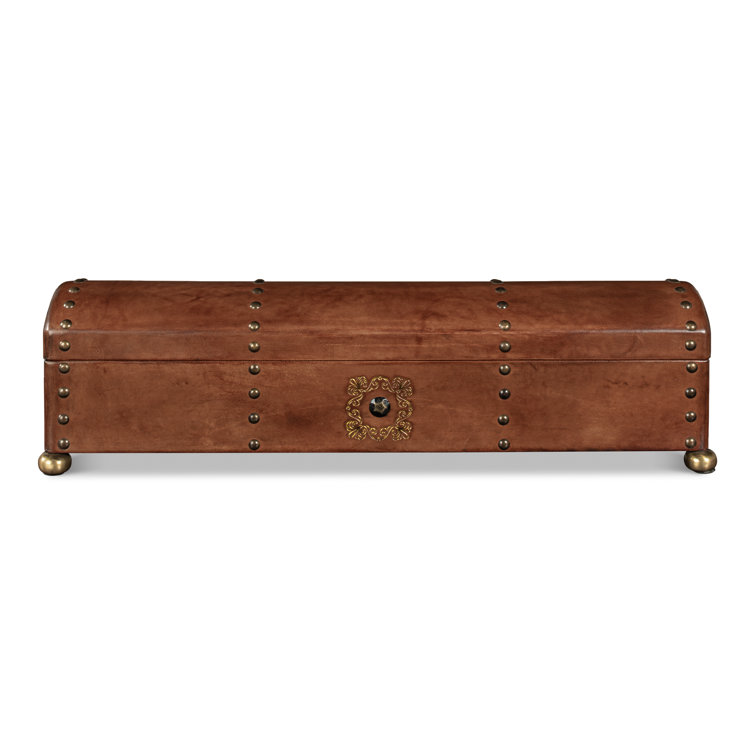 Traditional Embossed Leather-Wrapped Wooden Storage Box