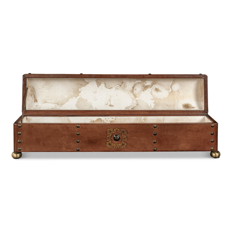 Traditional Embossed Leather-Wrapped Wooden Storage Box
