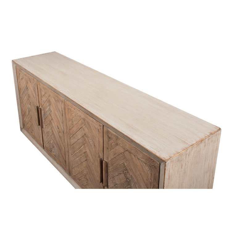 Antique White and Natural Pine 4-Door Buffet Sideboard