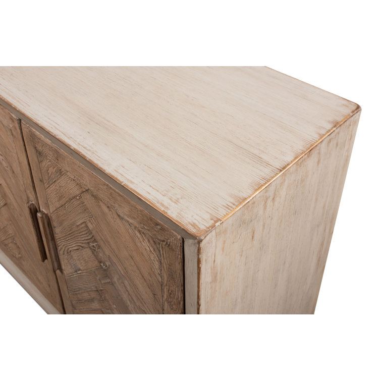 Antique White and Natural Pine 4-Door Buffet Sideboard