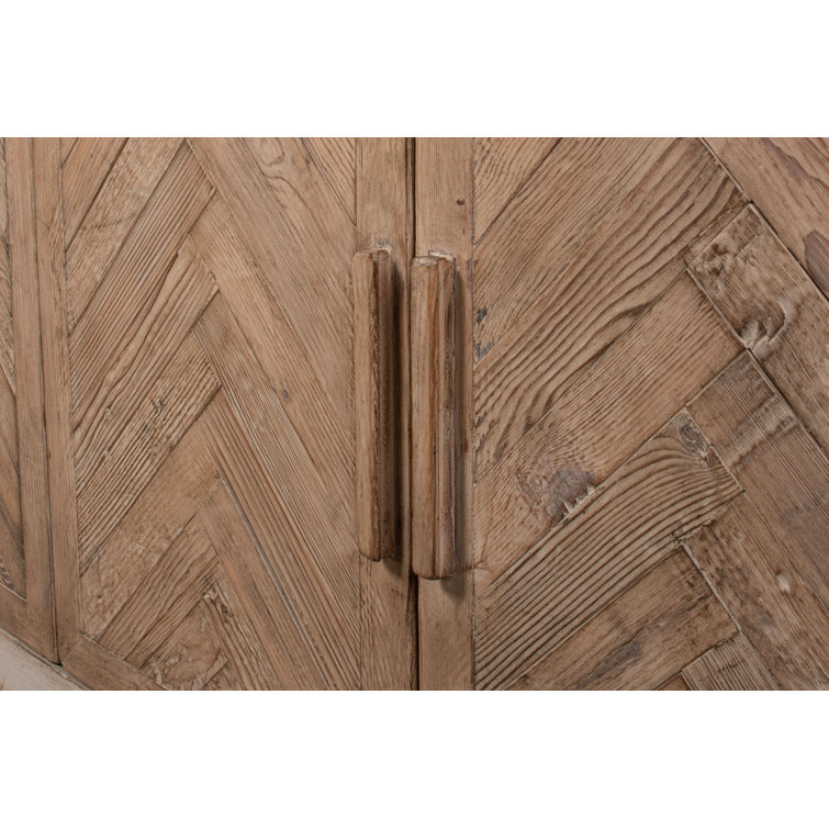 Antique White and Natural Pine 4-Door Buffet Sideboard