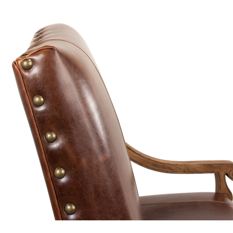 Brown Leather Traditional Settee with Nailhead Trim