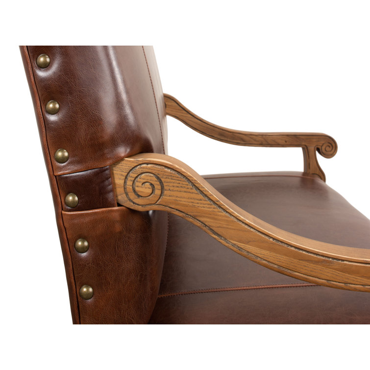 Brown Leather Traditional Settee with Nailhead Trim