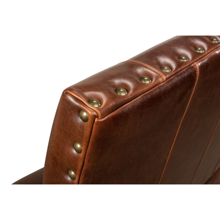 Brown Leather Traditional Settee with Nailhead Trim