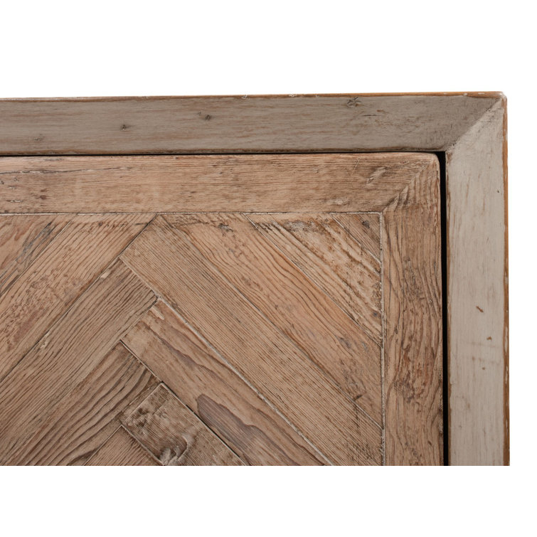 Antique White and Natural Pine 4-Door Buffet Sideboard
