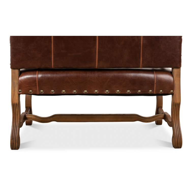 Brown Leather Traditional Settee with Nailhead Trim