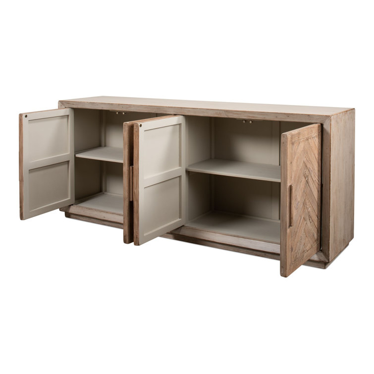 Antique White and Natural Pine 4-Door Buffet Sideboard