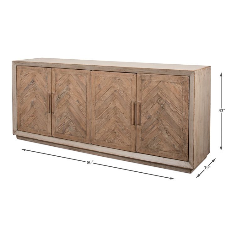 Antique White and Natural Pine 4-Door Buffet Sideboard