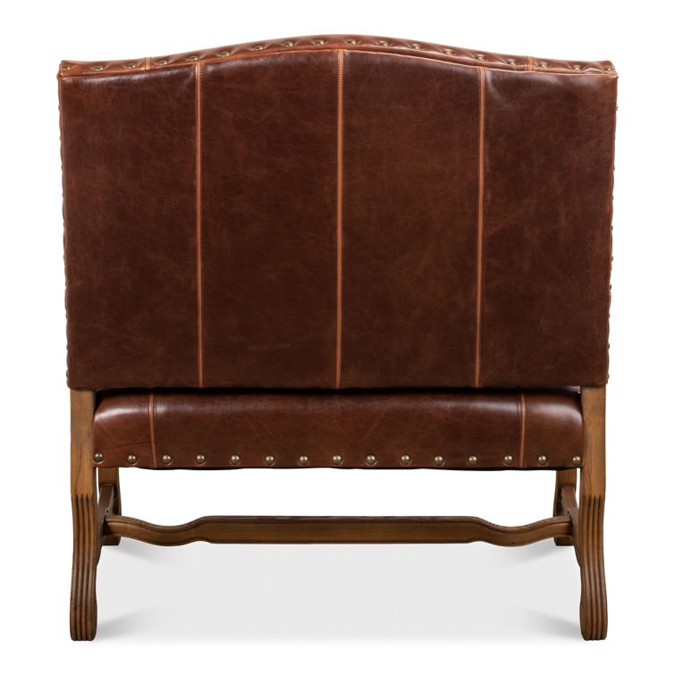 Brown Leather Traditional Settee with Nailhead Trim