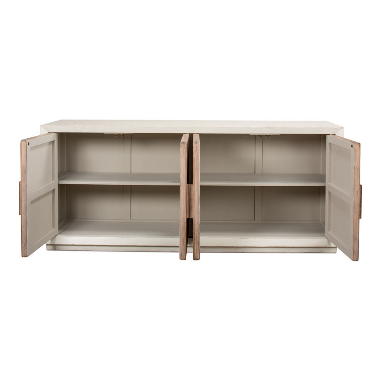 Antique White and Natural Pine 4-Door Buffet Sideboard