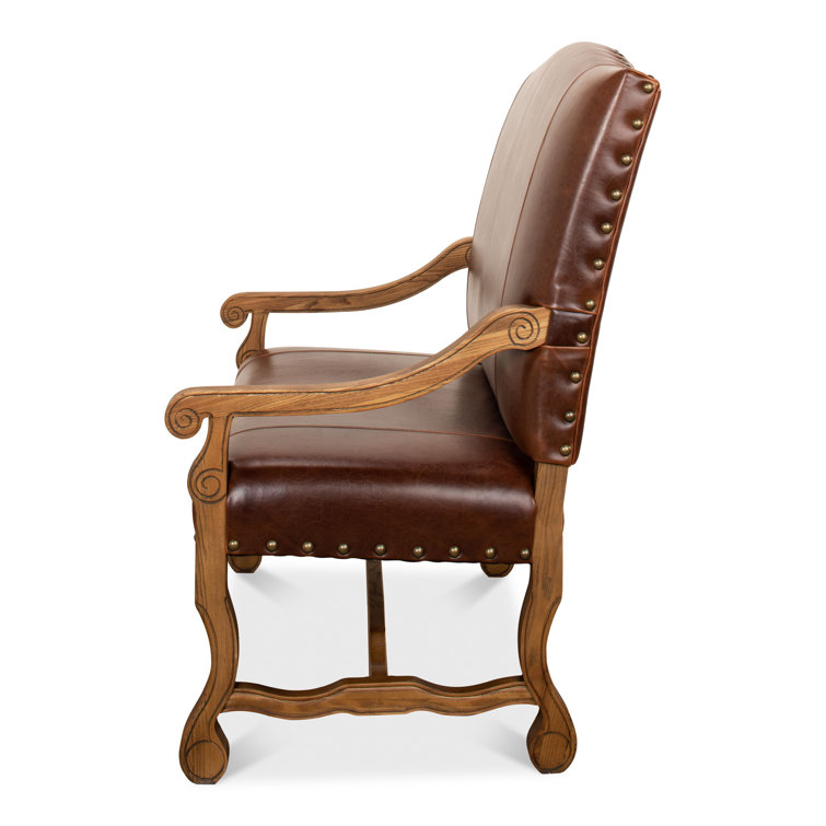 Brown Leather Traditional Settee with Nailhead Trim