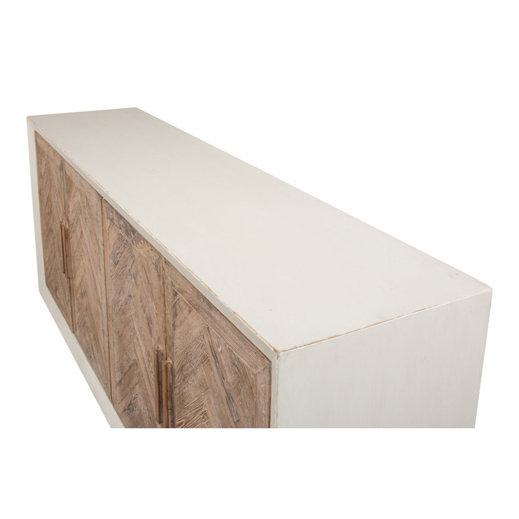 Antique White and Natural Pine 4-Door Buffet Sideboard