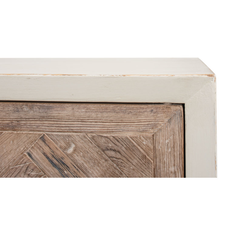 Antique White and Natural Pine 4-Door Buffet Sideboard