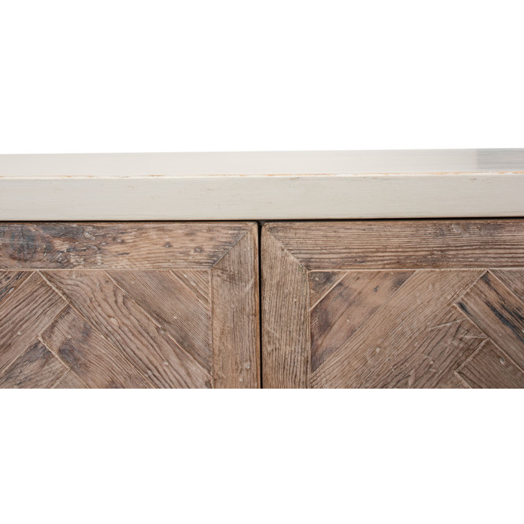 Antique White and Natural Pine 4-Door Buffet Sideboard