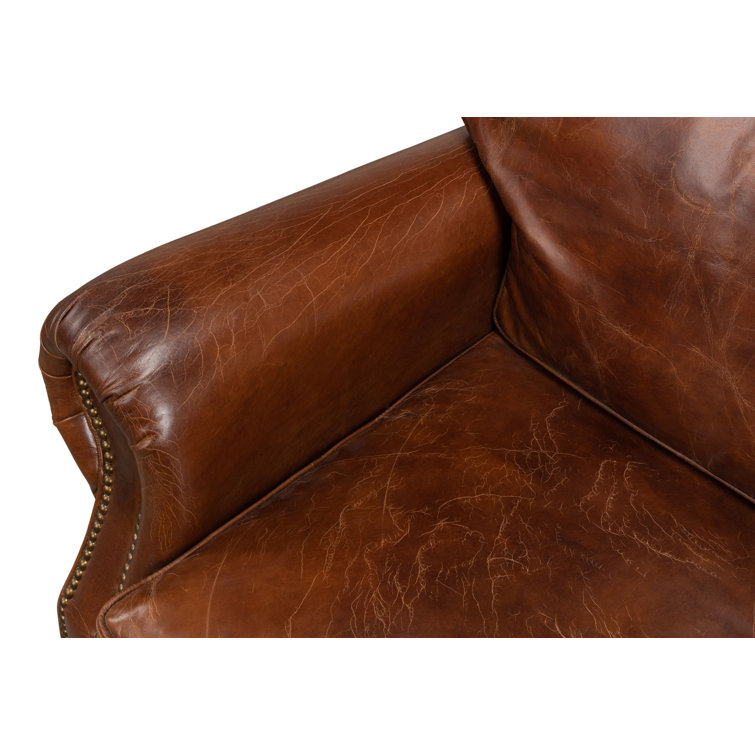Papa's Brown Leather Traditional Arm Chair with Nailhead Trim