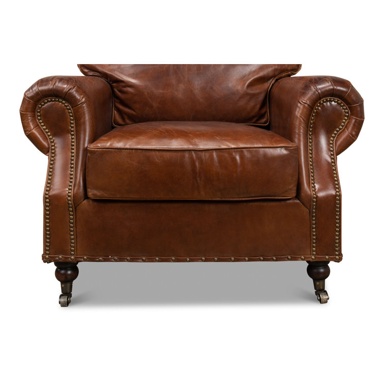 Papa's Brown Leather Traditional Arm Chair with Nailhead Trim
