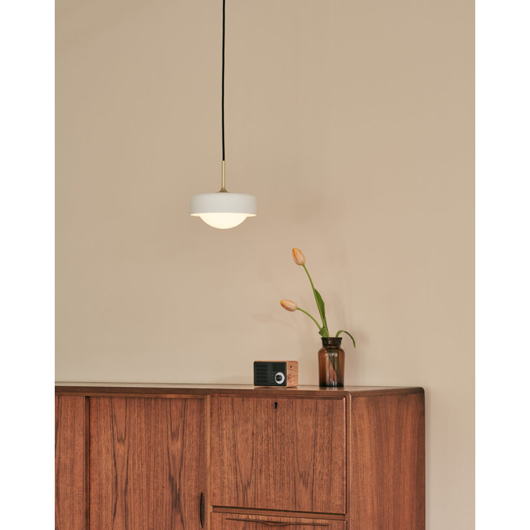 Elysian White Glass Bowl LED Pendant with Steel Accents