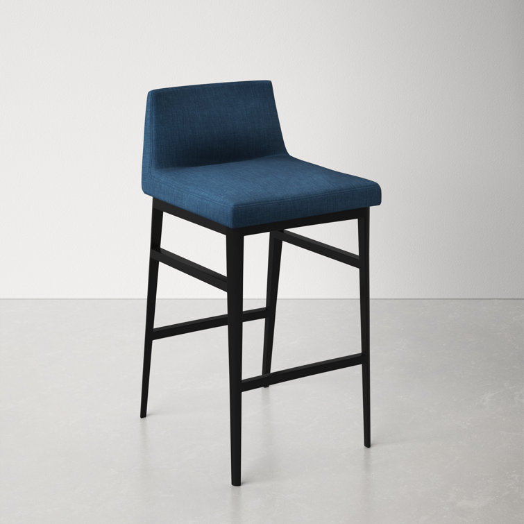 Blue Upholstered Low Back Steel Counter Stool with Footrest