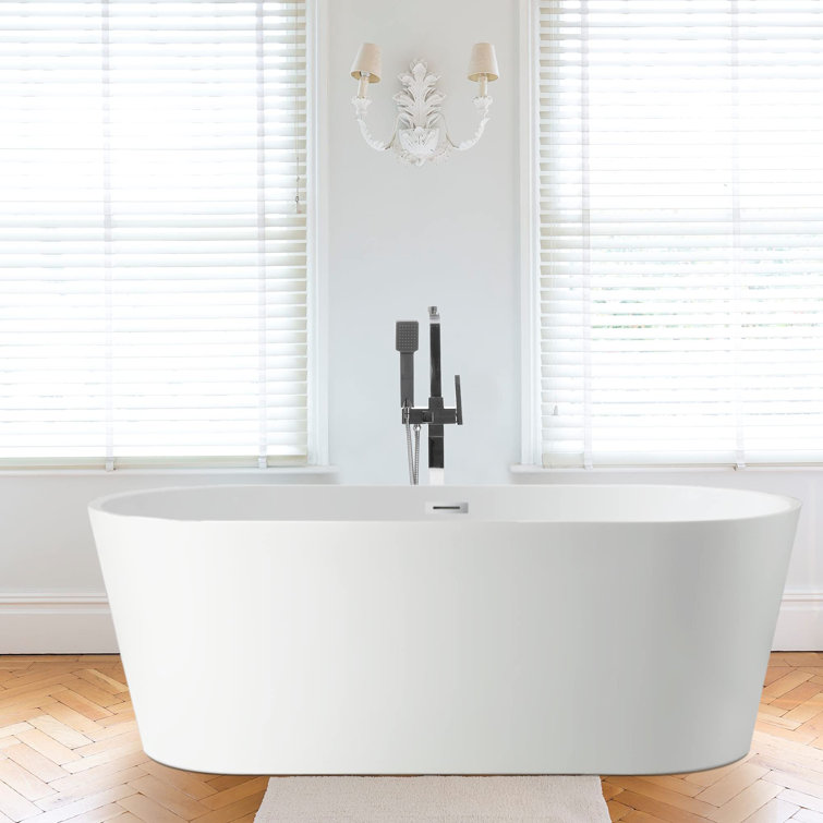 67" Pure White Freestanding Acrylic Soaking Bathtub
