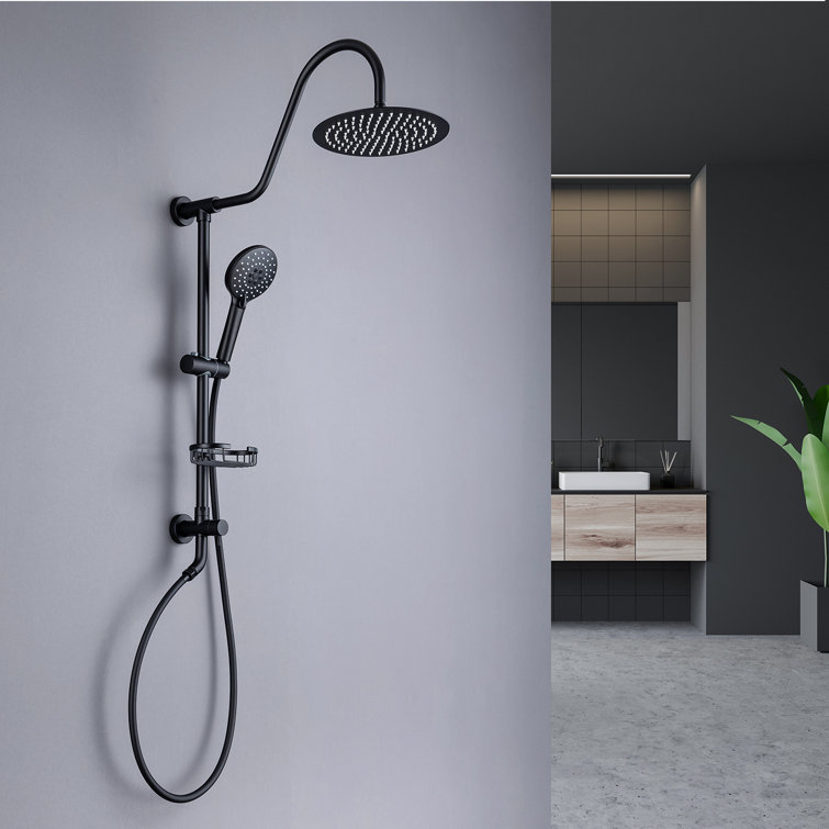 Matte Black Adjustable Height Rain Shower System with Handheld
