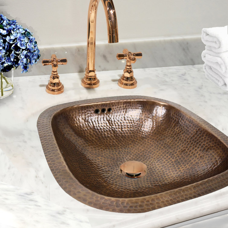 Hand Hammered Copper Square Undermount Bathroom Sink with Overflow
