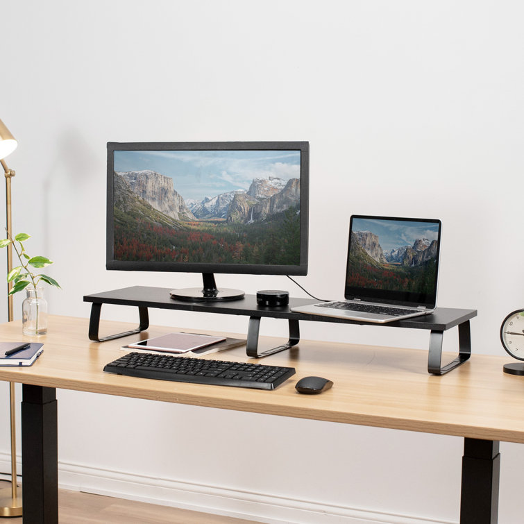 Black Wood 39" Wide Desktop Monitor Riser with Steel Feet