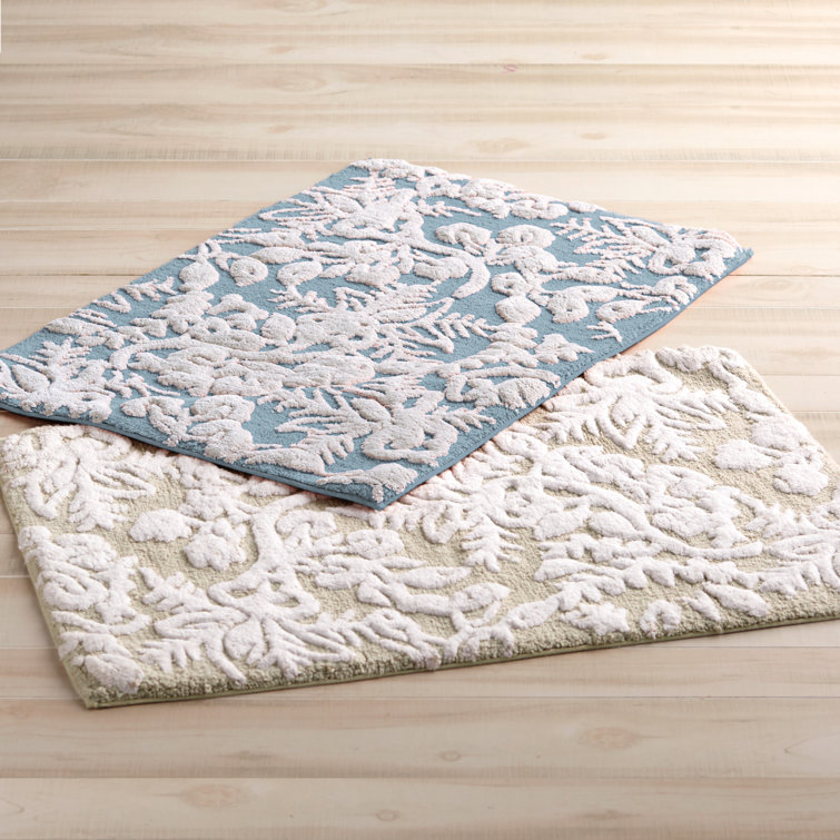 Pasak Floral Blue and White Cotton Bath Rug