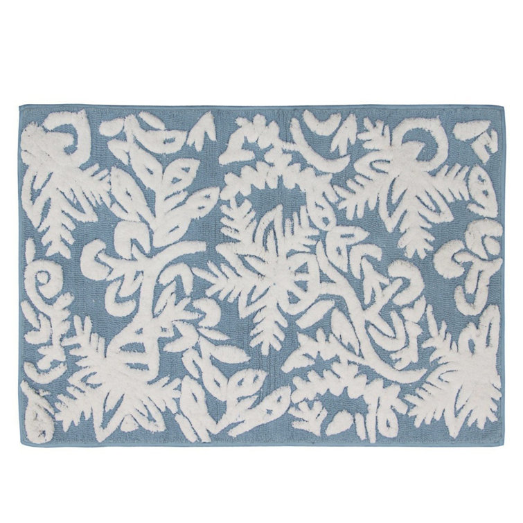 Pasak Floral Blue and White Cotton Bath Rug
