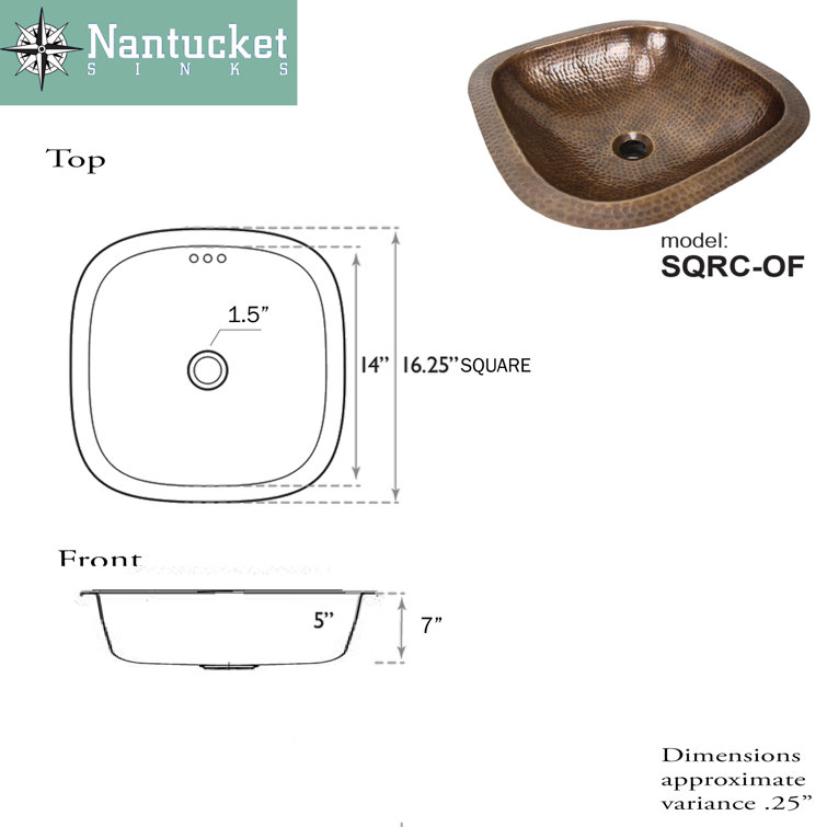 Hand Hammered Copper Square Undermount Bathroom Sink with Overflow
