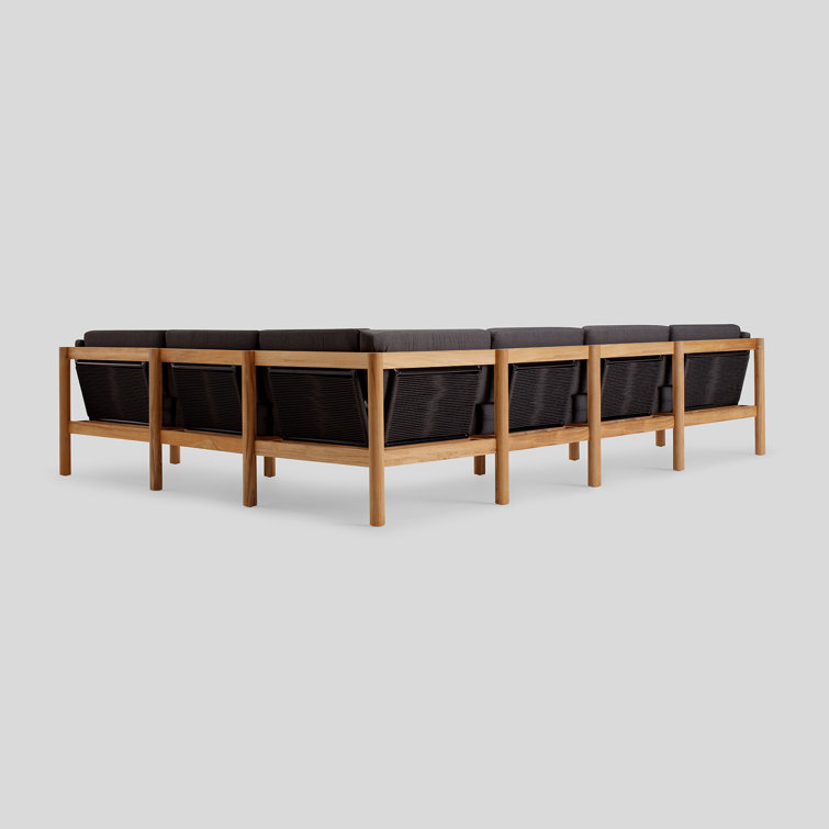 Haven 8-Piece U-Shaped Teak Outdoor Sectional with Charcoal Sunbrella Cushions
